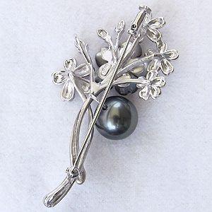 ブローチ 花 パール 真珠 タヒチ黒蝶真珠 グリーン系 直径10mm 黒蝶貝 フラワー 花モチーフ シルバー 送料無料 フォーマル プレゼント ギフト 自分買い puの画像