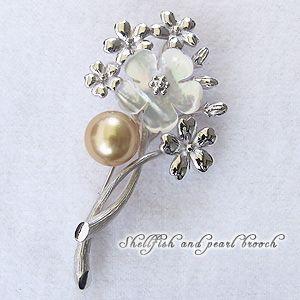 ブローチ 花 パール 真珠 南洋白蝶真珠 ゴールド系 直径10mm 白蝶貝 フラワー 花モチーフ シルバー 送料無料 フォーマル プレゼント ギフト 自分買い puの画像