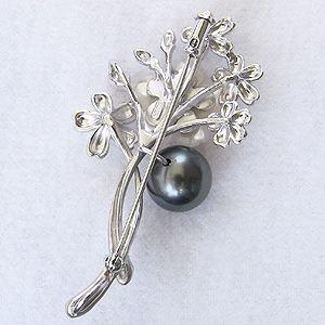 ブローチ 花 パール 真珠 タヒチ黒蝶真珠 グリーン系 直径10mm 白蝶貝 フラワー 花モチーフ シルバー 送料無料 フォーマル プレゼント ギフト 自分買い puの画像