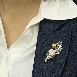 ブローチ 花 パール 真珠 3WAY ピンブローチ 南洋白蝶真珠 ゴールド系 直径10mm ピンク貝 花モチーフ シルバー 送料無料 プレゼント ギフト 自分買い puの画像