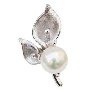 ブローチ 花 パール あこや真珠 カラー ピンブローチ ラペルピン