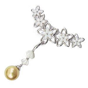 ブローチ 花 真珠パールブローチ 南洋白蝶真珠 ゴールド系 10mm 白蝶貝 花モチーフ ゴールデンパール真珠 送料無料 プレゼント ギフト ご褒美 自分買い pu