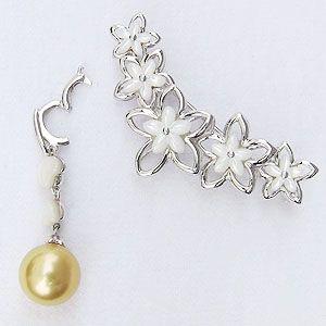ブローチ 花 真珠パールブローチ 南洋白蝶真珠 ゴールド系 10mm 白蝶貝 花モチーフ ゴールデンパール真珠 送料無料 プレゼント ギフト ご褒美 自分買い puの画像