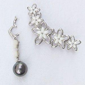 ブローチ 花 真珠パールブローチ タヒチ黒蝶真珠 グリーン系 10mm 黒真珠 ブラックパール 白蝶貝 花モチーフ 送料無料 プレゼント ギフト ご褒美 自分買い puの画像