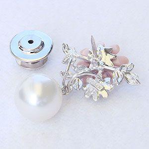 ブローチ 花 真珠パールブローチ ピンズ 南洋白蝶真珠 10mm ホワイト系 ピンク貝 花 パール 真珠 送料無料 フォーマル プレゼント ギフト ご褒美 自分買い puの画像