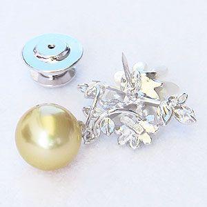 ブローチ 花 真珠パール パールブローチ ピンズ 南洋白蝶真珠 10mm 白蝶貝 花 ゴールデンパール 真珠 送料無料 フォーマル プレゼント ギフト 自分買い puの画像