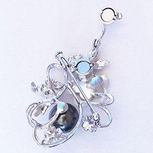 ブローチ 花 パール 真珠 タヒチ黒蝶真珠 グリーン系 10mm 白蝶貝 花