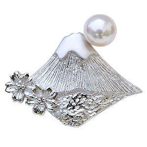 富士山 ブローチ パール パールブローチ フォーマル 本真珠 ラペルピン