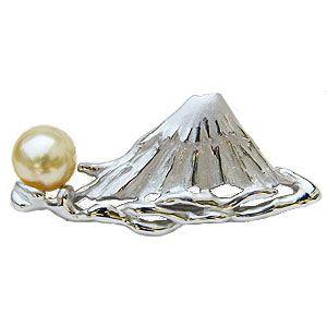富士山 ブローチ 真珠 パール ラペルピン あこや本真珠 送料無料