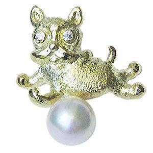 ブローチ 真珠 犬 パール あこや本真珠 k18 ゴールド ピンブローチ ラペルピン タイニーピン 6mm ドッグ 犬 送料無料 プレゼント ギフト ご褒美 自分買い p | [] K18 アコヤ本真珠 ブローチ 天然ダイヤモンド付き