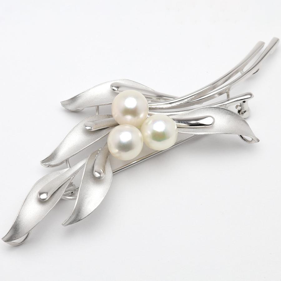 パール ブローチ 真珠 フォーマル 植物モチーフ ホワイト系パール