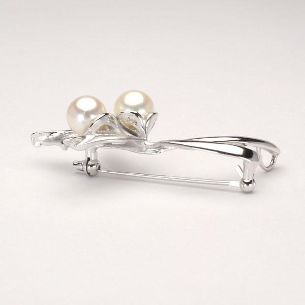 パール ブローチ 真珠ブローチ フォーマル 植物モチーフ 本真珠 あこや
