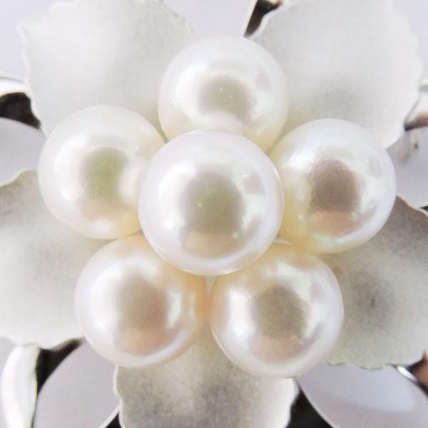アコヤパール 花モチーフ ブローチ イタリア製 アンティーク1950年