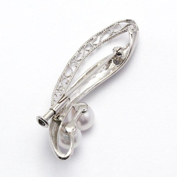 新品 あこや真珠ブローチ　パール付きブローチ　7mm シルバー製　svbr73 パール ブローチ 葉っぱ SV925 ホワイト 7.0-8.0mm アコヤ真珠