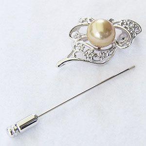 ピンブローチ南洋真珠ゴールデンパール ブローチ パール ピンブローチ 兼用 クリッカー 南洋白蝶真珠