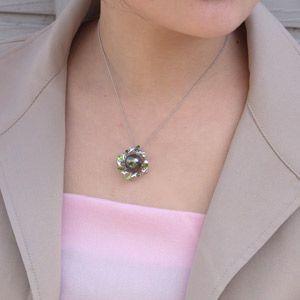 真珠 ブローチ タヒチ黒蝶真珠 ヘッド ペリドット グリーントルマリン