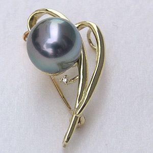ブローチ 真珠 パール 南洋白蝶真珠 タヒチ黒蝶真珠 10mm