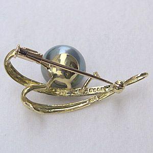 ブローチ 真珠 パール 南洋白蝶真珠 タヒチ黒蝶真珠 10mm