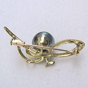 希少希少ブローチ 真珠 パール 南洋白蝶真珠 タヒチ黒蝶真珠 10mm