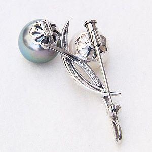 ブローチ 真珠 南洋白蝶真珠 タヒチ黒蝶真珠 ダイヤモンド 10mm