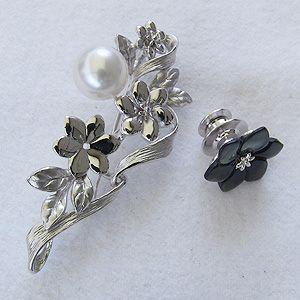 ブローチ 花 パール 真珠 3WAY ピンブローチ 南洋白蝶真珠 ホワイト系 直径10mm 黒蝶貝 花モチーフ シルバー 送料無料 プレゼント ギフト ご褒美 自分買い puの画像