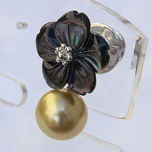 ブローチ 花 パール 真珠 ピンブローチ ラペルピン 南洋白蝶真珠 10mm 黒蝶貝 フラワー 花モチーフ 送料無料 フォーマル プレゼント ギフト 自分買い puの画像
