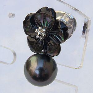 ブローチ 花 パール 真珠 ピンブローチ ラペルピン ブラックパール タヒチ黒蝶真珠 黒蝶貝 フラワー 花モチーフ 送料無料 プレゼント ギフト 自分買い puの画像