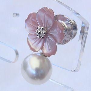 ブローチ 花 パール 真珠 ピンブローチ ラペルピン 南洋白蝶真珠 10mm ピンク貝 フラワー 花モチーフ 送料無料 フォーマル プレゼント ギフト 自分買い puの画像