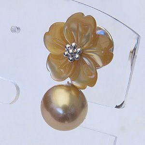 ブローチ 花 パール 真珠 ピンブローチ ラペルピン 南洋白蝶真珠 10mm 黄蝶貝 フラワー 花モチーフ 送料無料 フォーマル プレゼント ギフト 自分買い puの画像