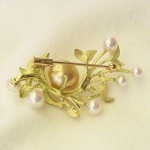 真珠 ブローチ 南洋白蝶真珠 本真珠 ダイヤモンド パール 11mm3.5mm