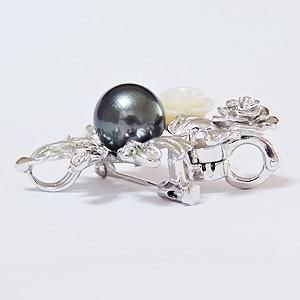 ブローチ パールブローチ 真珠ブローチ ペンダント兼用 真珠 パール 黒