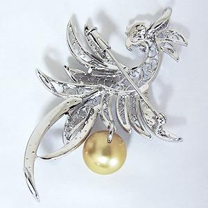 ブローチ フェニックス 不死鳥 ペンダント兼用 南洋白蝶真珠 10mm