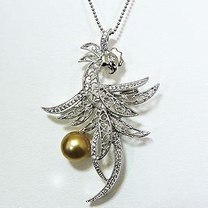 ブローチ フェニックス 不死鳥 ペンダント兼用 南洋白蝶真珠 10mm