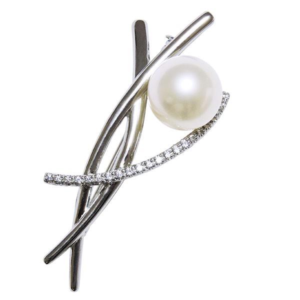 ブローチ 花 枝 モチーフ 珠色ホワイト系 10mm大珠 南洋白蝶真珠 0.11