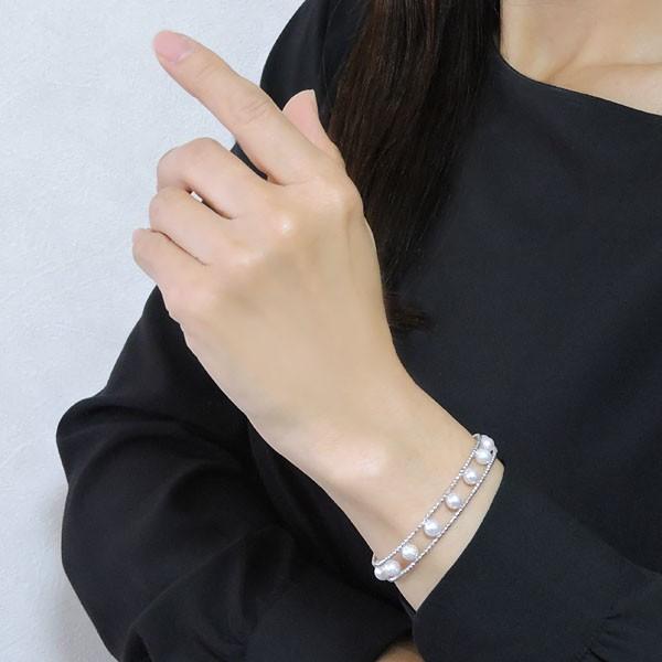 18Kミラーボール アコヤ真珠 2連ブレスレット ブレスレット バングル フリーサイズ ミラーボール マルチプル