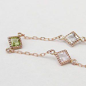 アミュレット ブレスレット ガーネット アメジスト シトリン ムーンストーン ペリドット ローズクォーツ k18 ピンクゴールド 送料無料 プレゼント puの画像