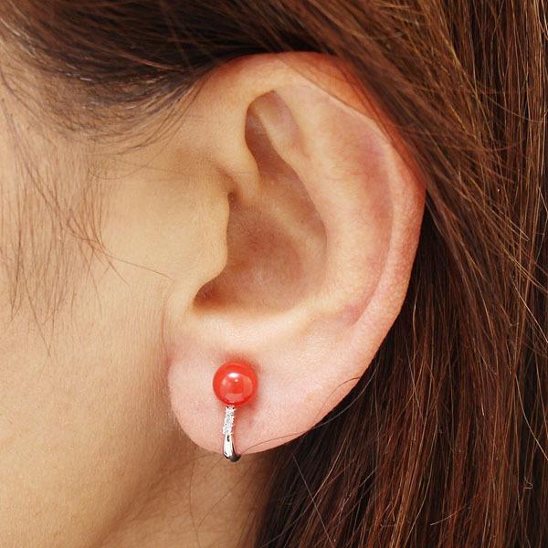 日本産赤珊瑚のピアス 7-7.5mm ラウンド新品 日本産赤珊瑚のピアス 7-7.5mm ラウンド新品