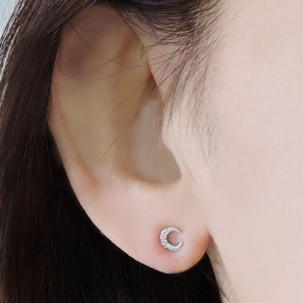 ダイヤモンド ピアス k18 ホワイトゴールド 0.05ct スタッド 可愛い 三日月形 レディース ダイヤ 保証書付 送料無料 プレゼント ギフト ご褒美 自分買い puの画像