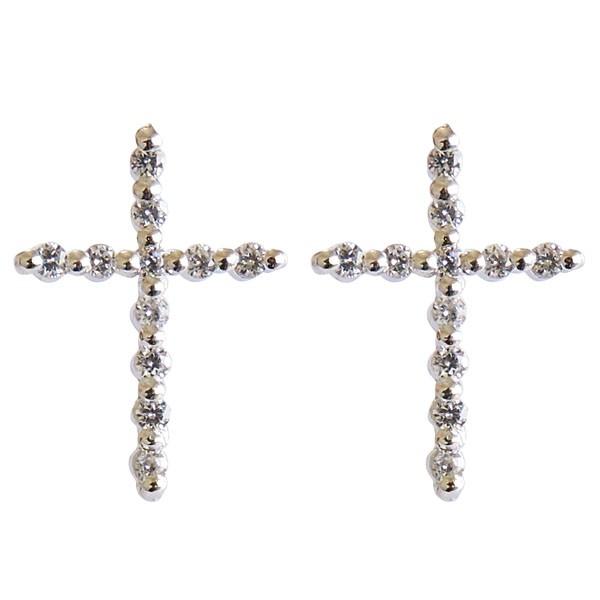 ダイヤモンド ピアス k18 ホワイトゴールド 0.11ct スタッド 小ぶり かわいい クロス 十字架モチーフ レディース ダイヤ 送料無料 プレゼント ギフト puの画像