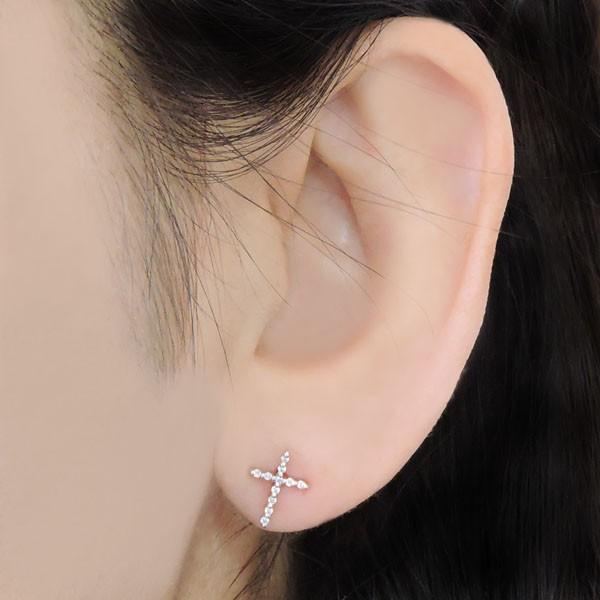 ダイヤモンド ピアス k18 ホワイトゴールド 0.11ct スタッド 小ぶり かわいい クロス 十字架モチーフ レディース ダイヤ 送料無料 プレゼント ギフト puの画像