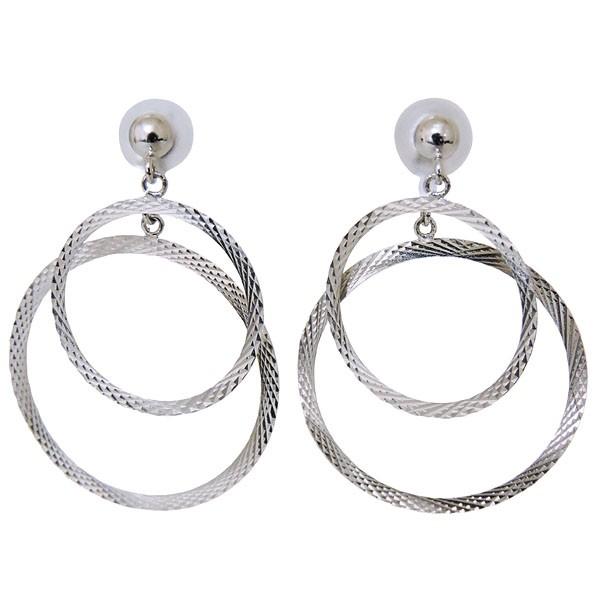 ピアス Wフープデザイン ラディアル加工 キャッチ付 k18 ホワイト