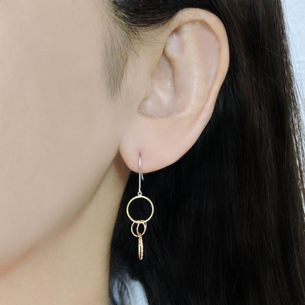 ピアス 4連フープ 地金3種使用 フック式 k18 イエローゴールド