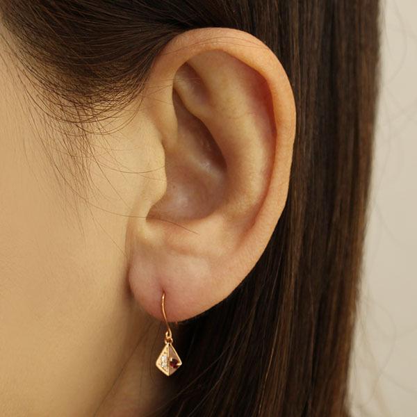 ダイヤモンド ピアス ダイヤピアス フックピアス ガーネット k10 10k