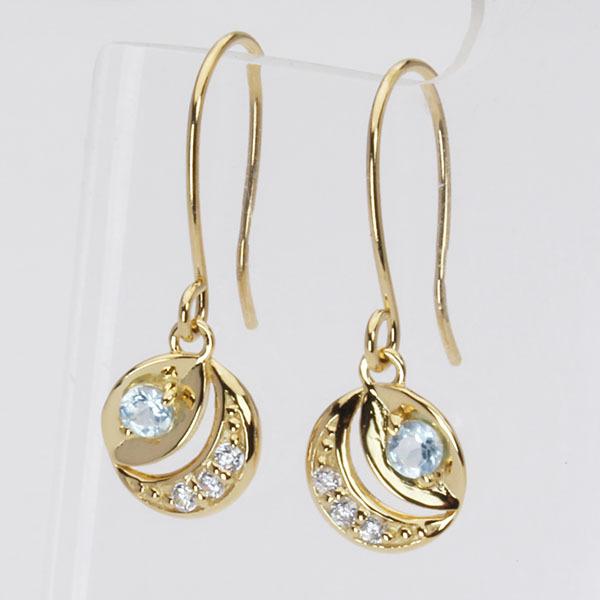 ダイヤモンド ピアス フックピアス ダイヤピアス ブルートパーズ サークルピアス 18k 18金 イエローゴールド 送料無料 レディース プレゼント ギフト puの画像