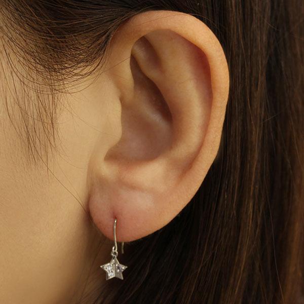ダイヤモンド ピアス フックピアス ダイヤピアス タンザナイト スター 星 18k 18金 ホワイトゴールド 送料無料 ペア レディース プレゼント ギフト puの画像