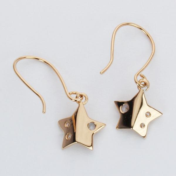ダイヤモンド ピアス フックピアス ダイヤピアス タンザナイト スター 星 18k 18金 ピンクゴールド 送料無料 ペア レディース プレゼント ギフト 自分買い puの画像