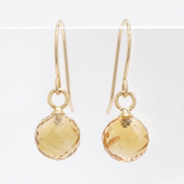 ピアス フックピアス シトリン 天然 6mm 黄水晶 ミラーボールカット 18