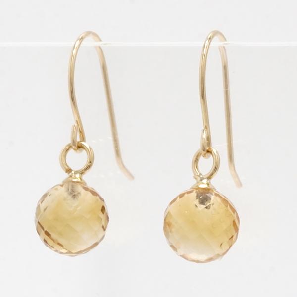 ピアス フックピアス シトリン 天然 6mm 黄水晶 ミラーボールカット 18