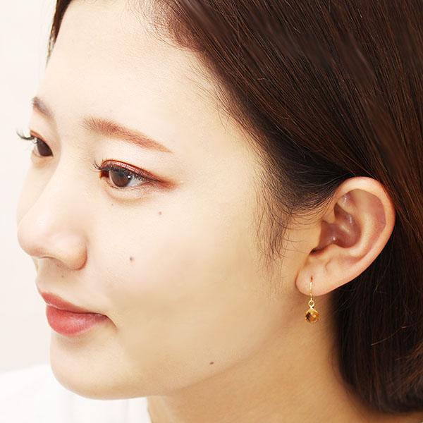 ピアス フックピアス シトリン 天然 6mm 黄水晶 ミラーボールカット 18