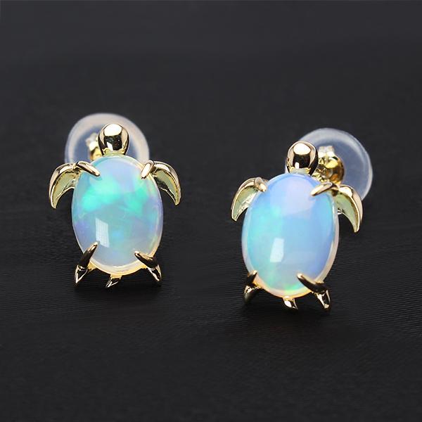 オパール ピアス スタッドピアス タートル 亀 カメ かめ k18 18k 18金